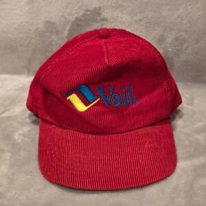 Vail Colorado Ski Resort Red Corduroy Strapback Hat Vintage Style Baseball Cap